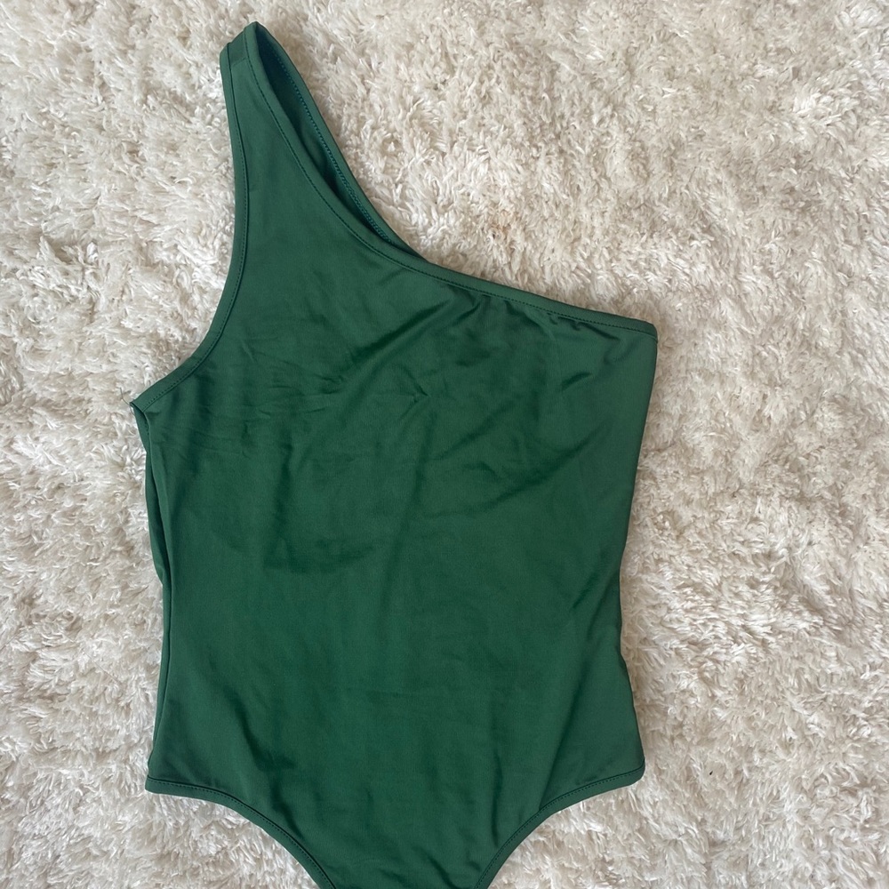 Green One Shoulder Clip Bottom Bodysuit